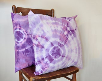 PINK PURPLE Dyed Pillow Cover Square Sham Envelope Style Dyed Shibori SUNBURST Pattern Tie Dye Design - 20" x 20" Pillow Cover #41