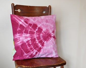 CHERRY RED Dyed Pillow Cover Square Sham Envelope Style Dyed Shibori SUNBURST Pattern Tie Dye Design - 16" x 16" Pillow Cover #35