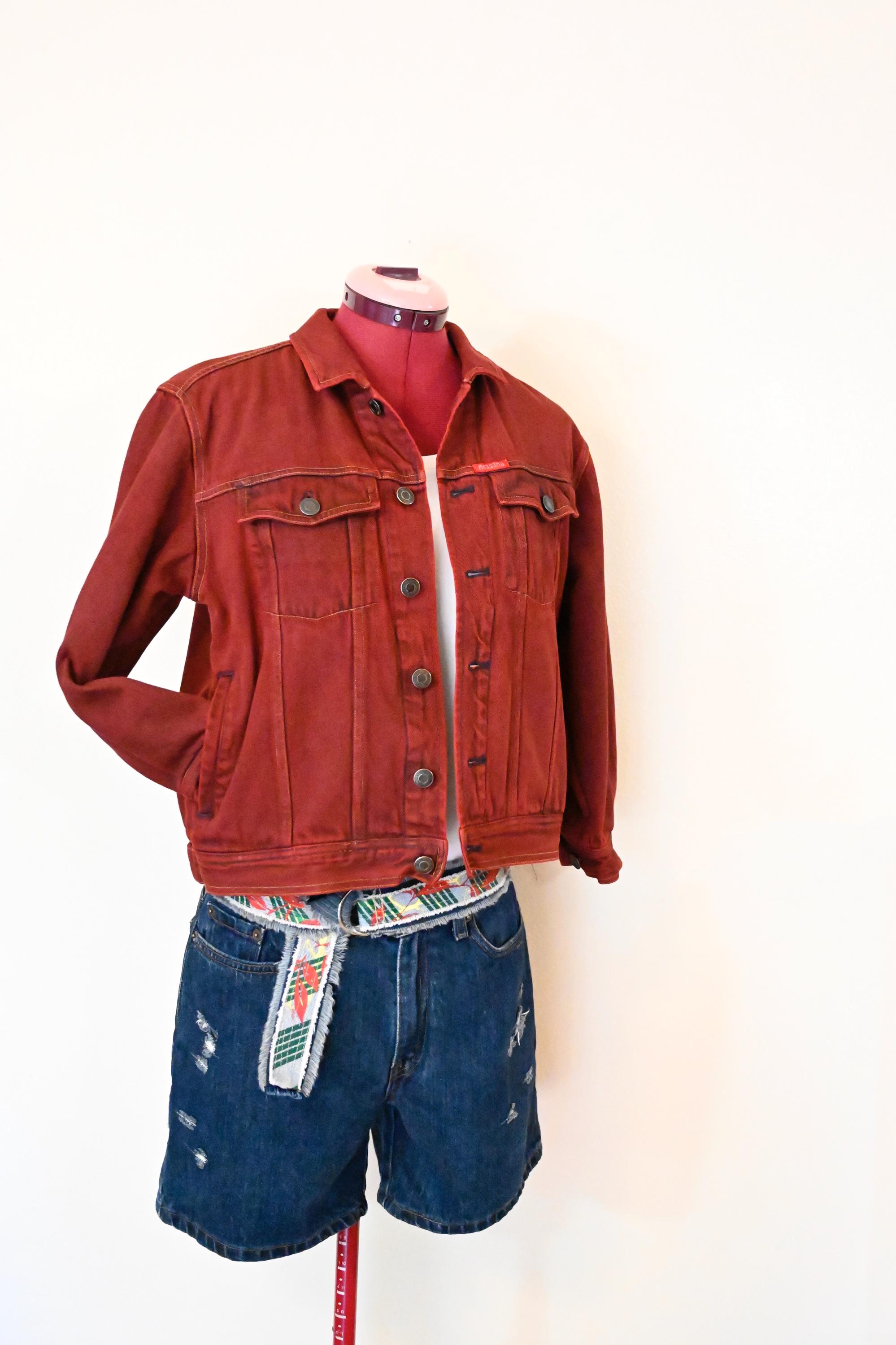 Red Dyed Boys 10/12 Large Upcycled Mossimo Denim Trucker JACKET