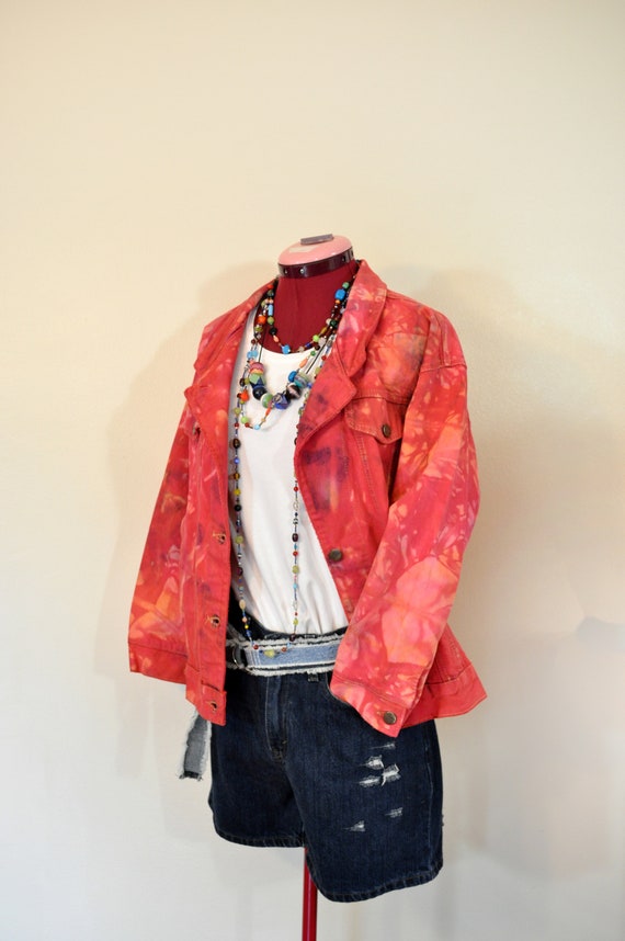 Red Small Denim Jacket - Cherry Red Hand Dyed Deni