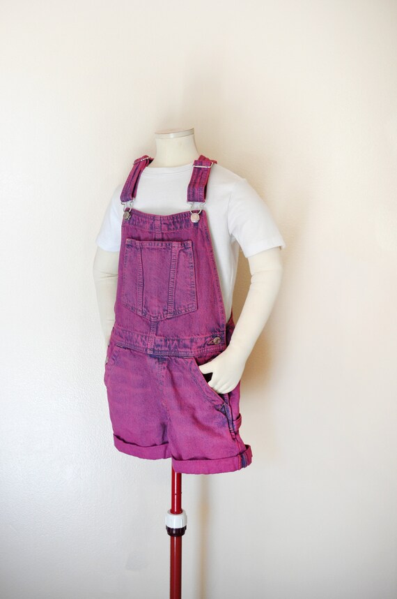 Pink Teen Large Bib OVERALL Shorts Pink Dyed Upcycled Vintage Gap
