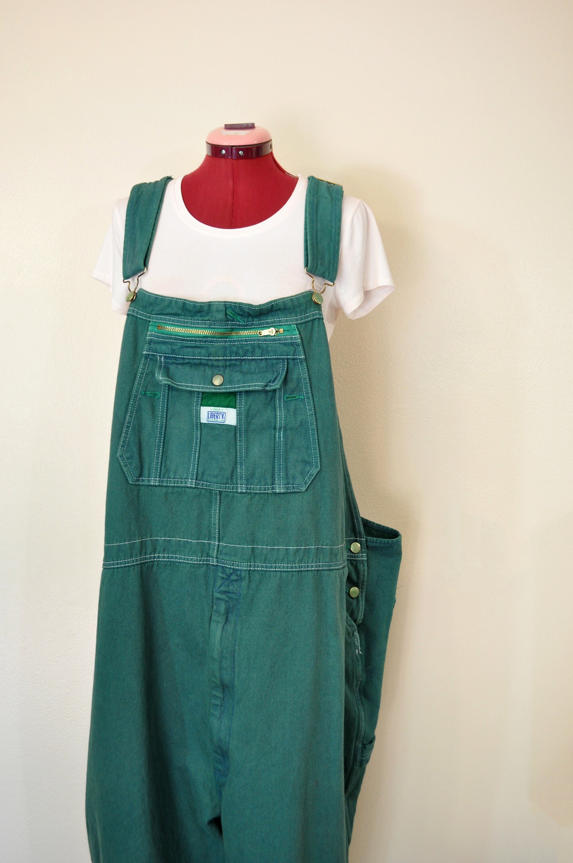 Green Mens XXL Bib OVERALL Cropped Pants - Kelly Green Dyed