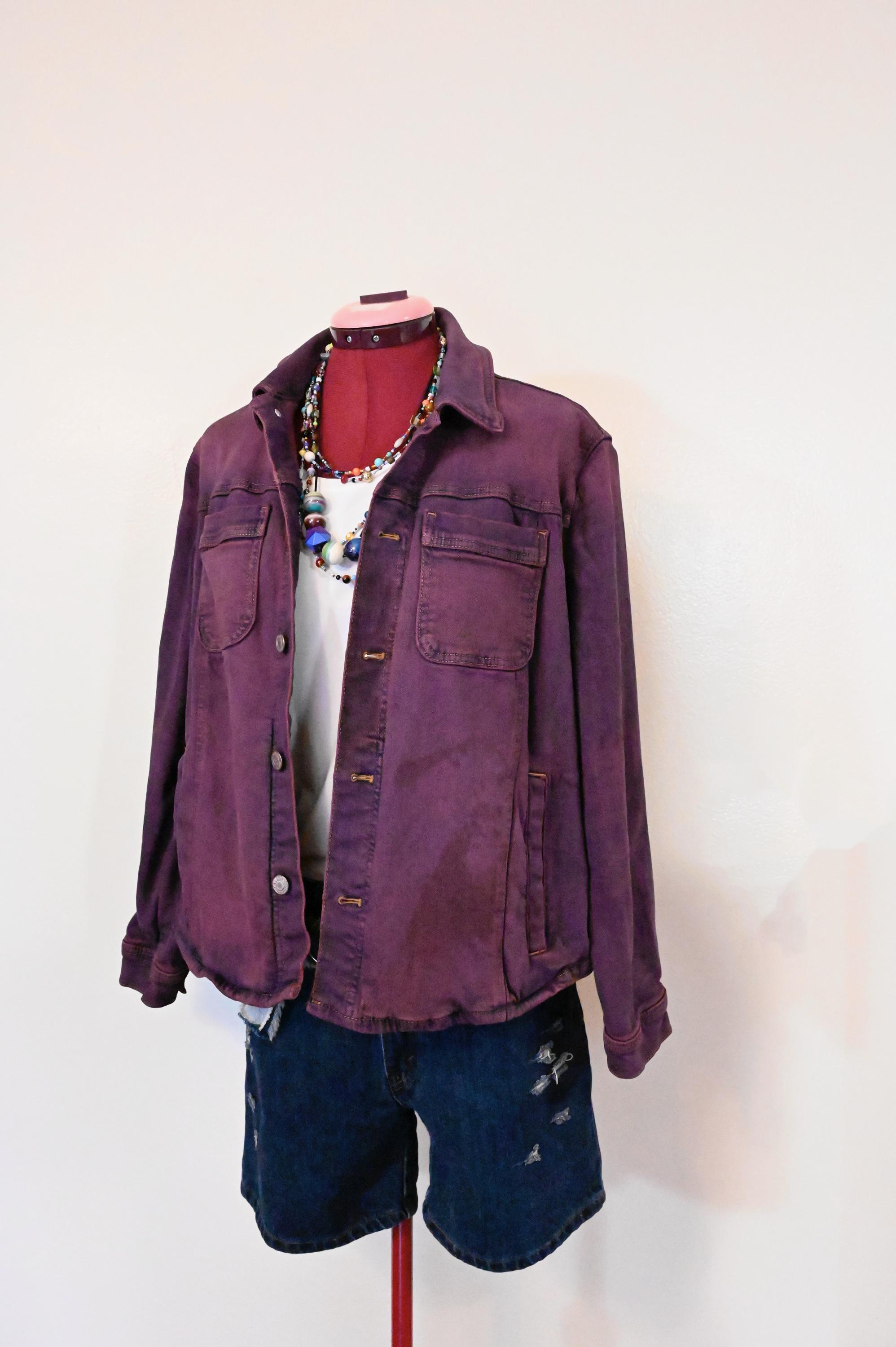 Wine Dyed Womens Large Upcycled Talbots Denim Trucker JACKET (46