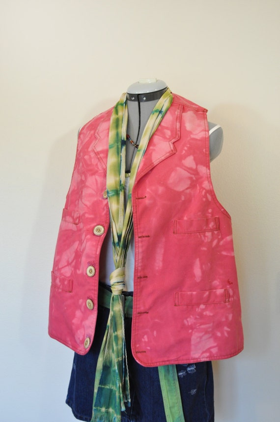 Pink Mens XL Cotton VEST - Fuchsia Pink Hand Dyed 