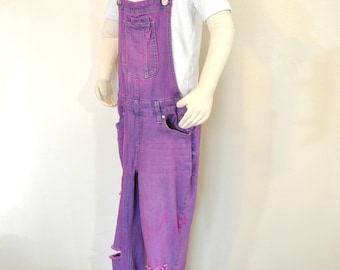 Pink Dyed Kids 9 Medium Upcycled Blue Spice Bib OVERALL Pants (30W x 28L)