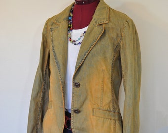 CHAQUETA de algodón pequeña naranja - Chaqueta blazer de mezclilla H & M teñida de oro amarillo - Talla de mujer adulta 8 pequeña (38 pecho)