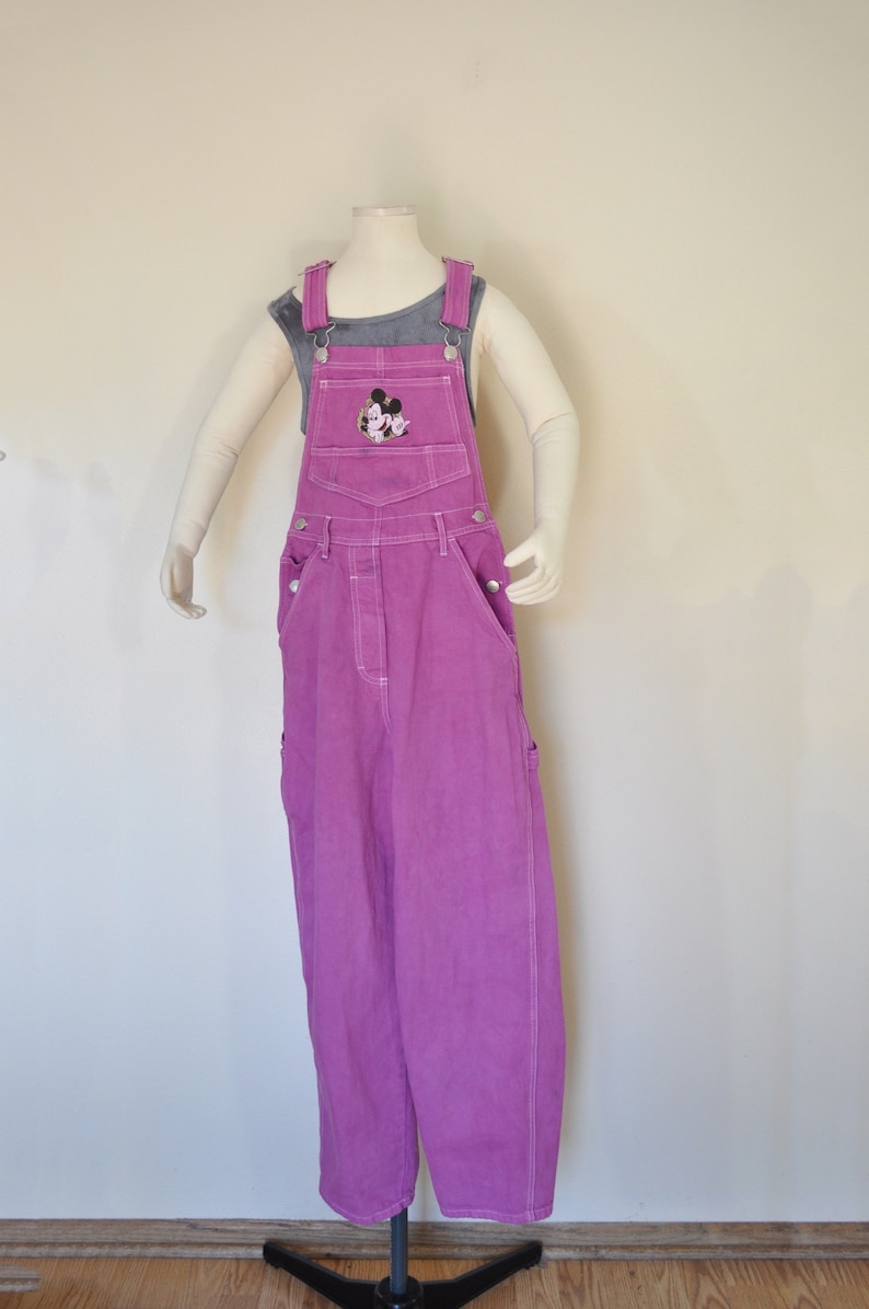 Pink Kid Size 10 Year Medium Bib OVERALL Pants Fuchsia Dyed Vintage Mickey Mouse Overalls 28 Waist x 27 L Child Girls Boys Medium