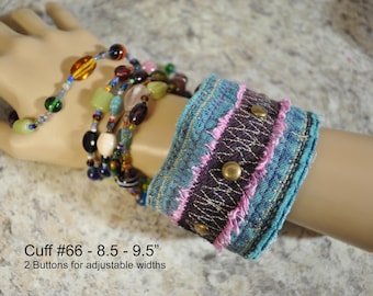 Dyed Upcycled Denim Printed Studded Wristlette CUFF - Varied Colors  #66-80