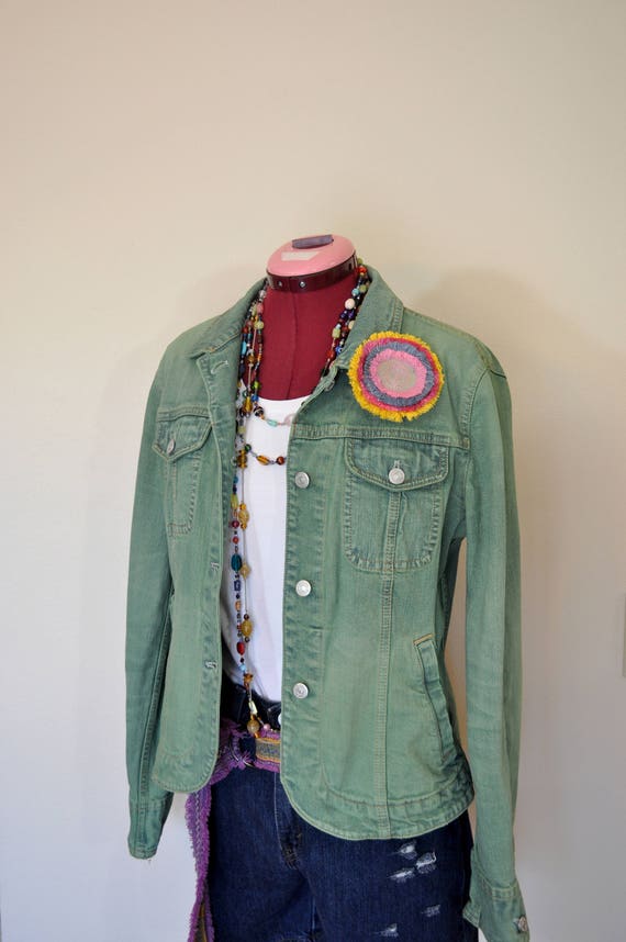 Green Small Denim JACKET - Apple Green Dyed Upcycl