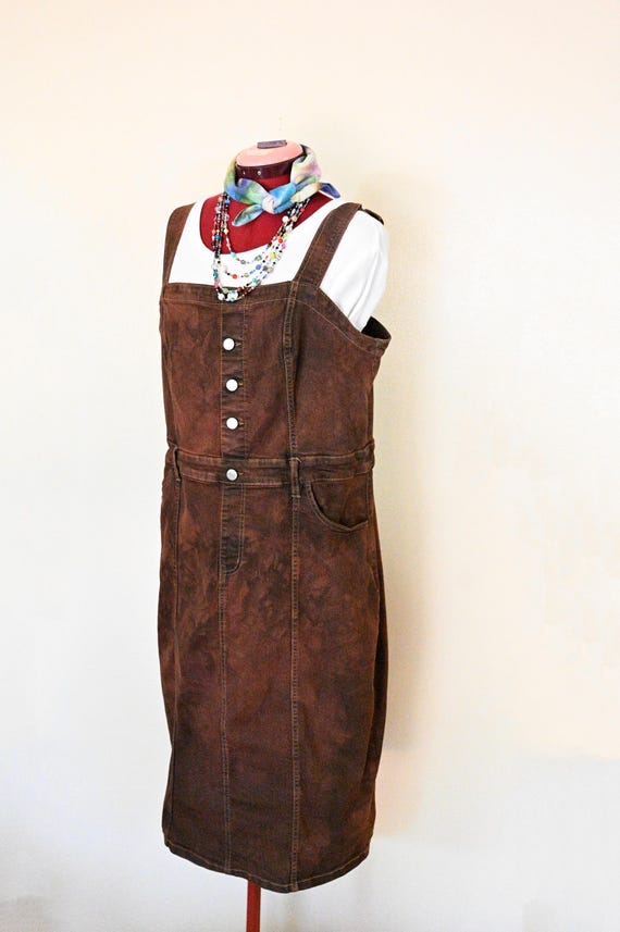 Brown Mottled Dyed Womens Extra Large Upcycled Ava & Viv Denim Overall DRESS (40" Waist) - Etsy Israel Brown Mottled Dyed Womens Extra Large Upcycled Ava & Viv Denim Overall DRESS (40" Waist) - Etsy Israel