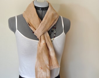 Tan Linen SCARF - Urban Eclectic Style Taupe Natural Hand Dyed Hand Made Linen Scarf #28 - 8 x 74"