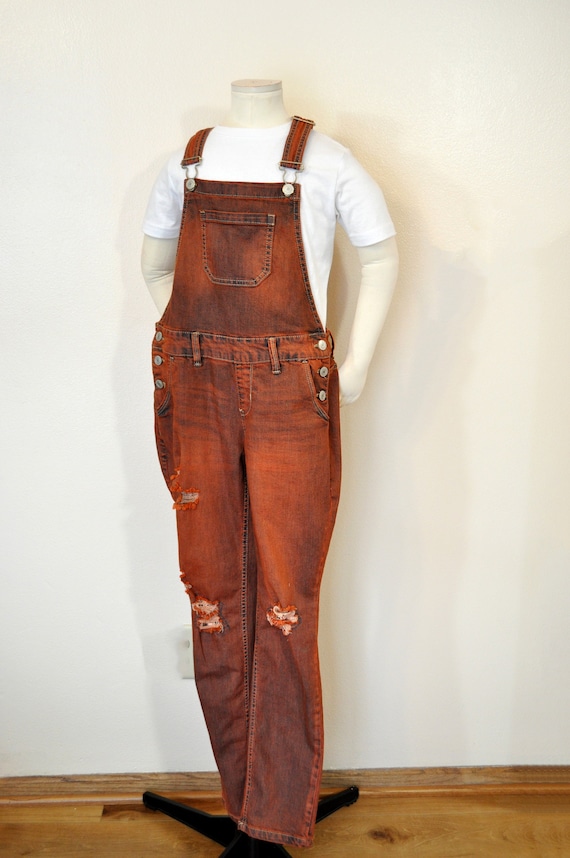 Orange Kids 12 Year Denim Bib OVERALLS Pants Dyed Tangerine SO Denim Bib  Overalls Teen Girls 12 Large 30 Waist X 27 L 