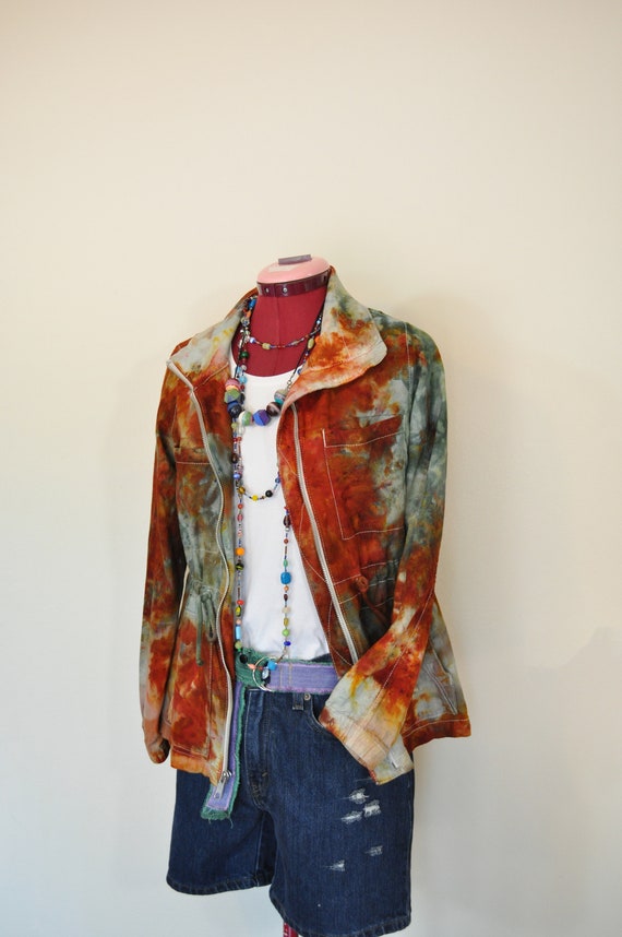 Rust Red XS Linen Jacket - Moss Green Ice Dyed Upc
