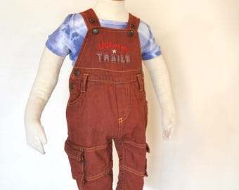 Red Dyed Kids 0-3 Months Upcycled Children's Place Bib OVERALL Pants (20W x 7L)