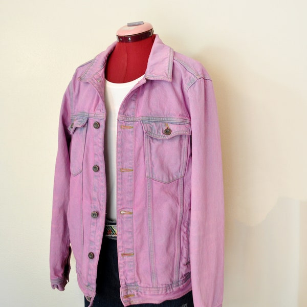 Pink Mens Large Denim JACKET - Pink Dyed Upcycled Vintage Pull & Bear Denim Cotton Trucker Jacket - Adult Mens Sz Large (42" chest)