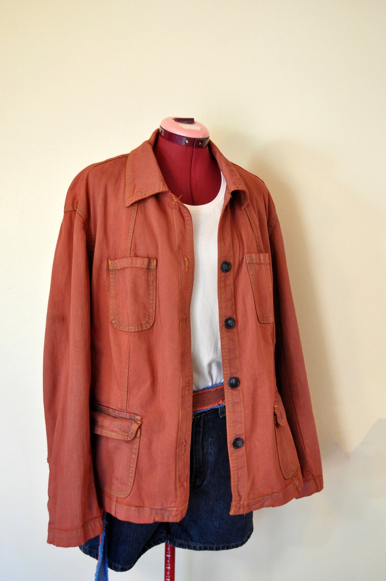 Red Maroon Dyed Upcycled St 56 chest Johns Bay Denim Barn Blazer Jacket Red 2X Denim Jacket Adult Womens Plus Size Extra Large XL