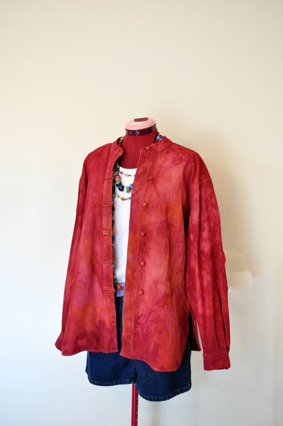 Red Large Cotton Jacket - Orange Cherry Red Dyed … - image 3