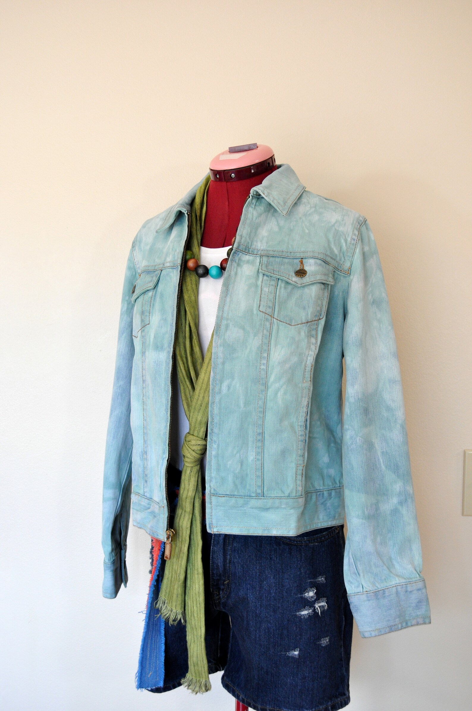 Mint Green Medium Denim JACKET Teal Green Dyed Upcycled Liz Etsy