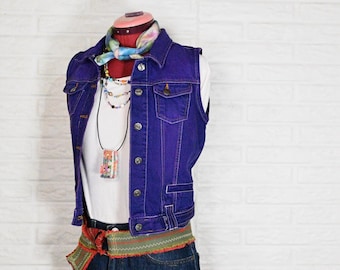 Purple Dyed Womens Juniors Medium Upcycled Hybrid & Co. Trucker VEST (34" chest)
