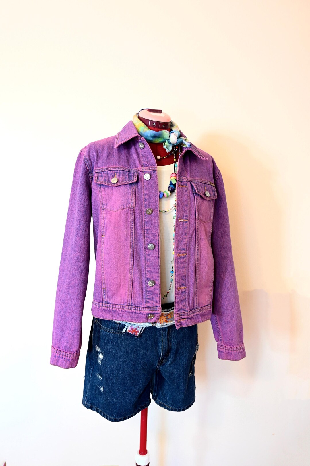 Chaqueta vaquera rosa de talla mediana para mujer Chaqueta