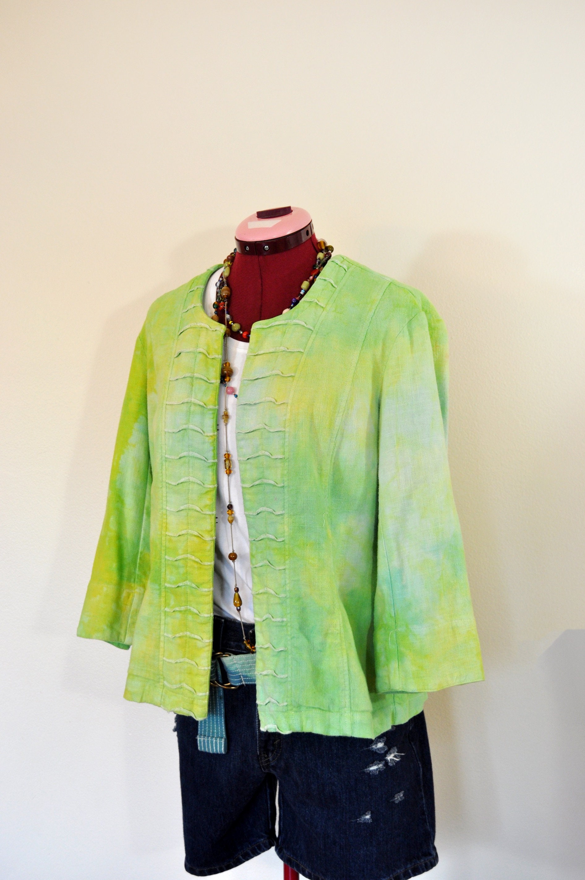 Blazer Boho Artistique Coldwater Creek Taille S - Lin Mélangé Brodé Orange, Occasion Très Bon état