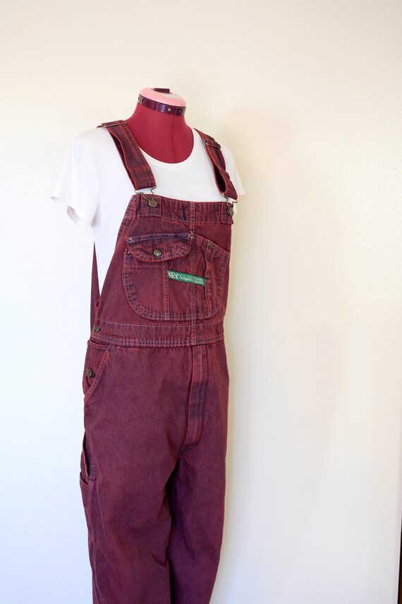 Red XL Bib OVERALL Cropped Pants - Dark Red Dyed … - image 2
