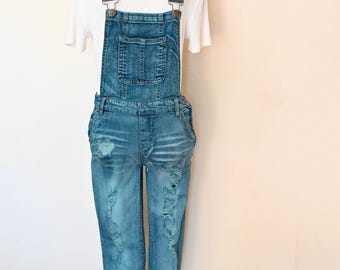 Teal Dyed Womens Juniors Small Upcycled Dollhouse Bib OVERALL Pants (30W x 28L)