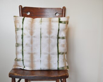 TAN GREEN Dyed Pillow Cover Square Sham Envelope Style Dyed Shibori SQUARE Pattern Tie Dye Design - 16" x 16" Pillow Cover #32