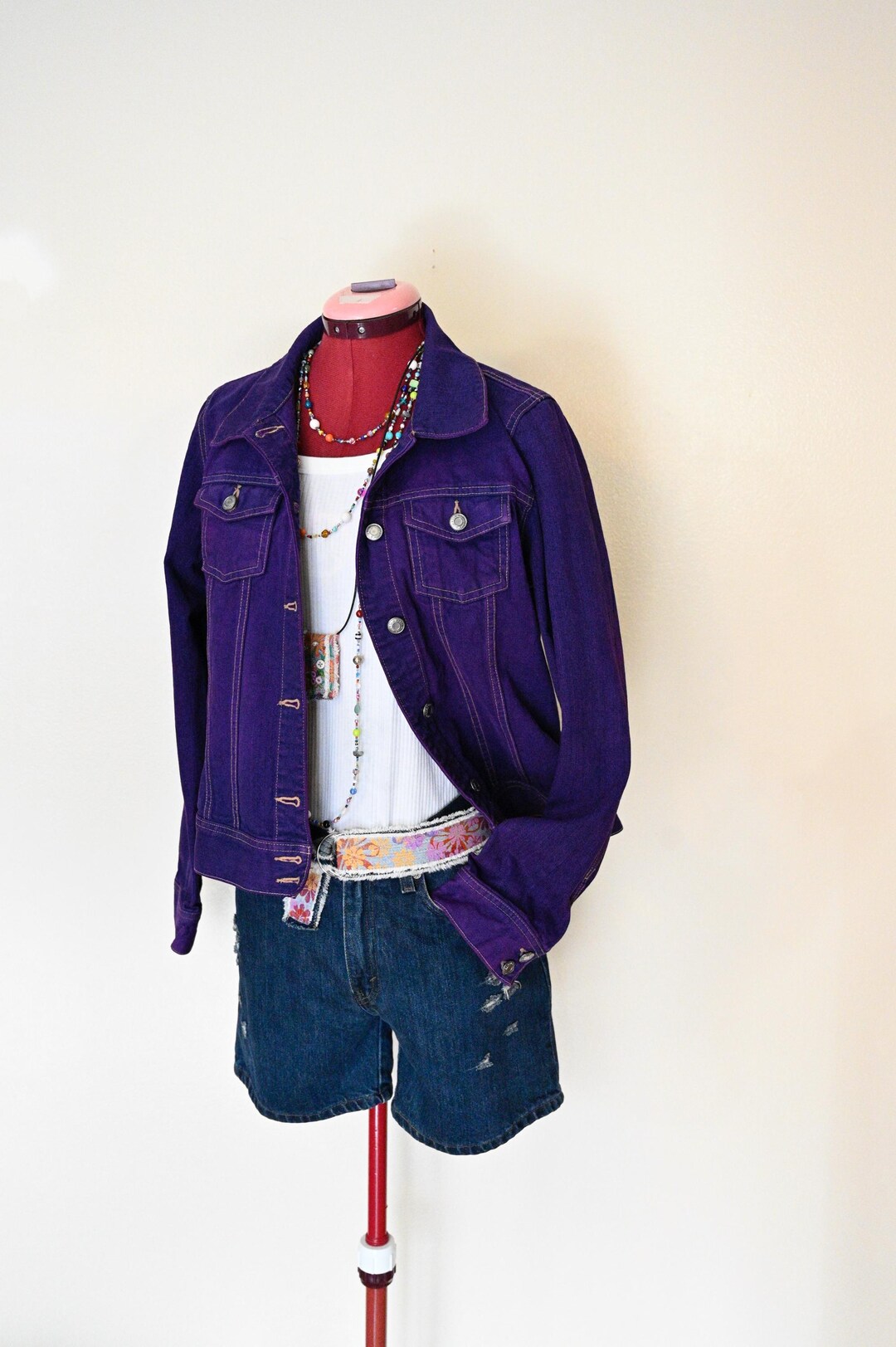 Purple Dyed Womens Juniors Large Upcycled Old Navy Denim Trucker