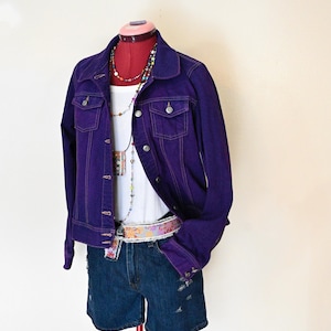 Purple Dyed Womens Juniors Large Upcycled Old Navy Denim Trucker