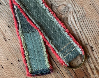 Olive Red Dyed Denim D-Ring BELT  #60 - 1.5"w x S, M, L, XL, 2XL, 3XL