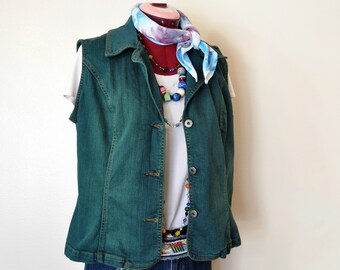 Green Medium Denim VEST Kelly Green Dyed Upcycled Ethyl Cotton
