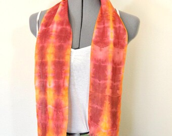 Red Yellow Tie Dyed Cotton Linen Slender SCARF  #156 - 5 x 46"