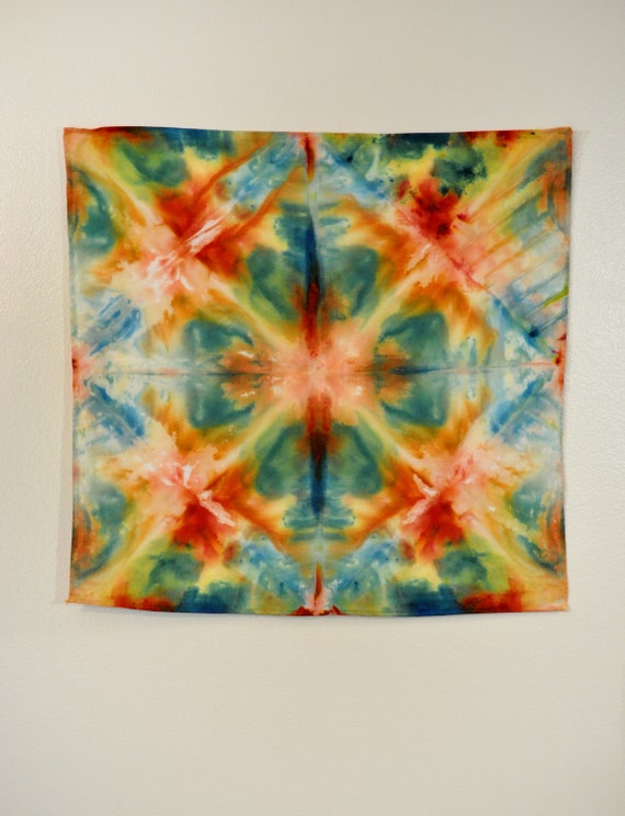 Red Blue Gold SCARF Rust Orange Blue Yellow Ice Dyed Hand Etsy