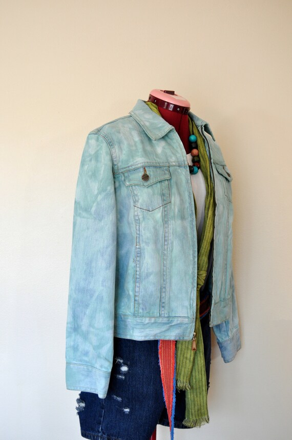 Mint Green Medium Denim JACKET Teal Green Dyed Upcy… Gem