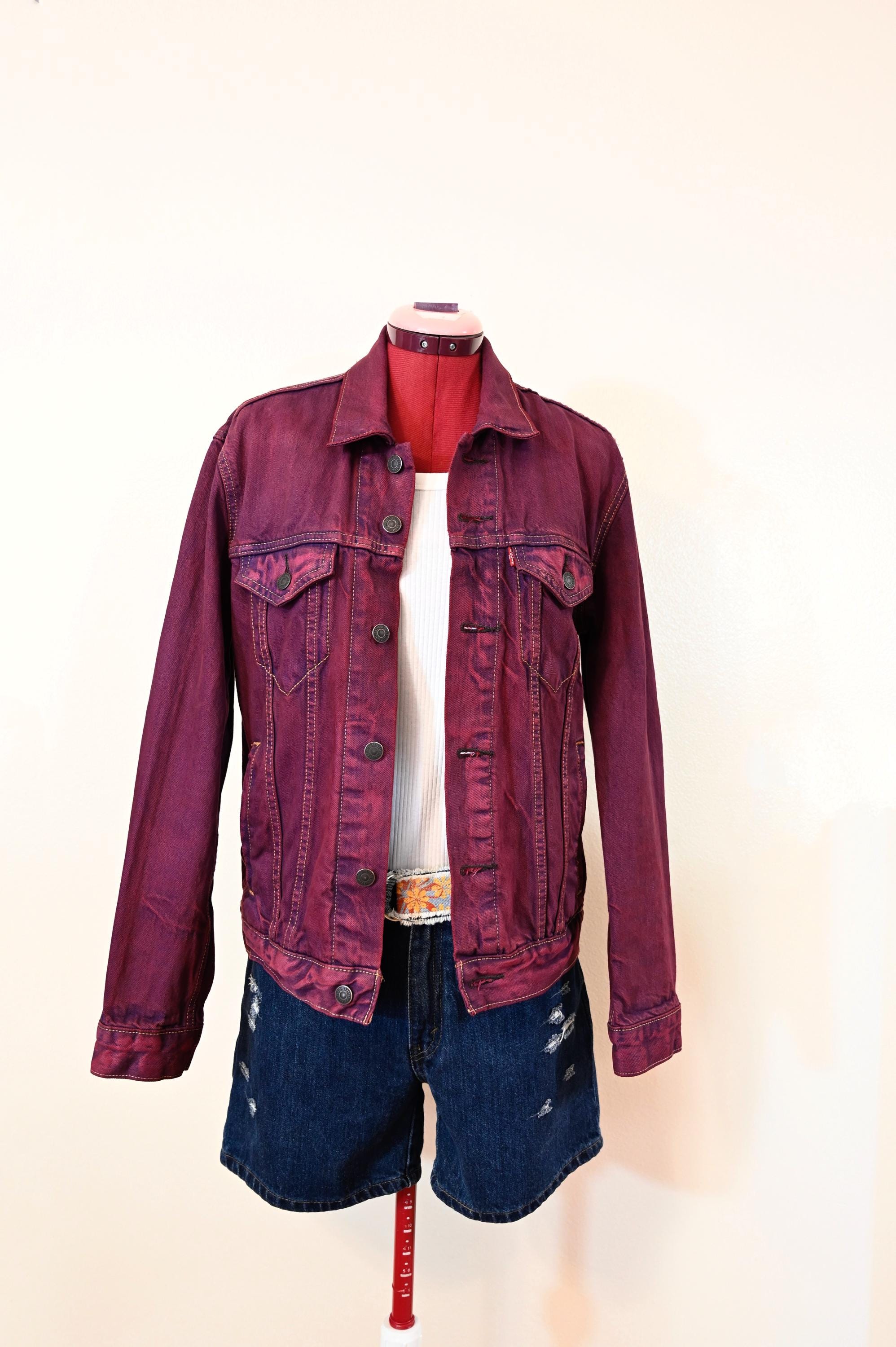 Wine Dyed Mens Small Upcycled Levi's Denim Trucker JACKET (40