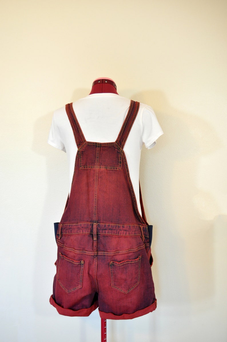 red overall shorts