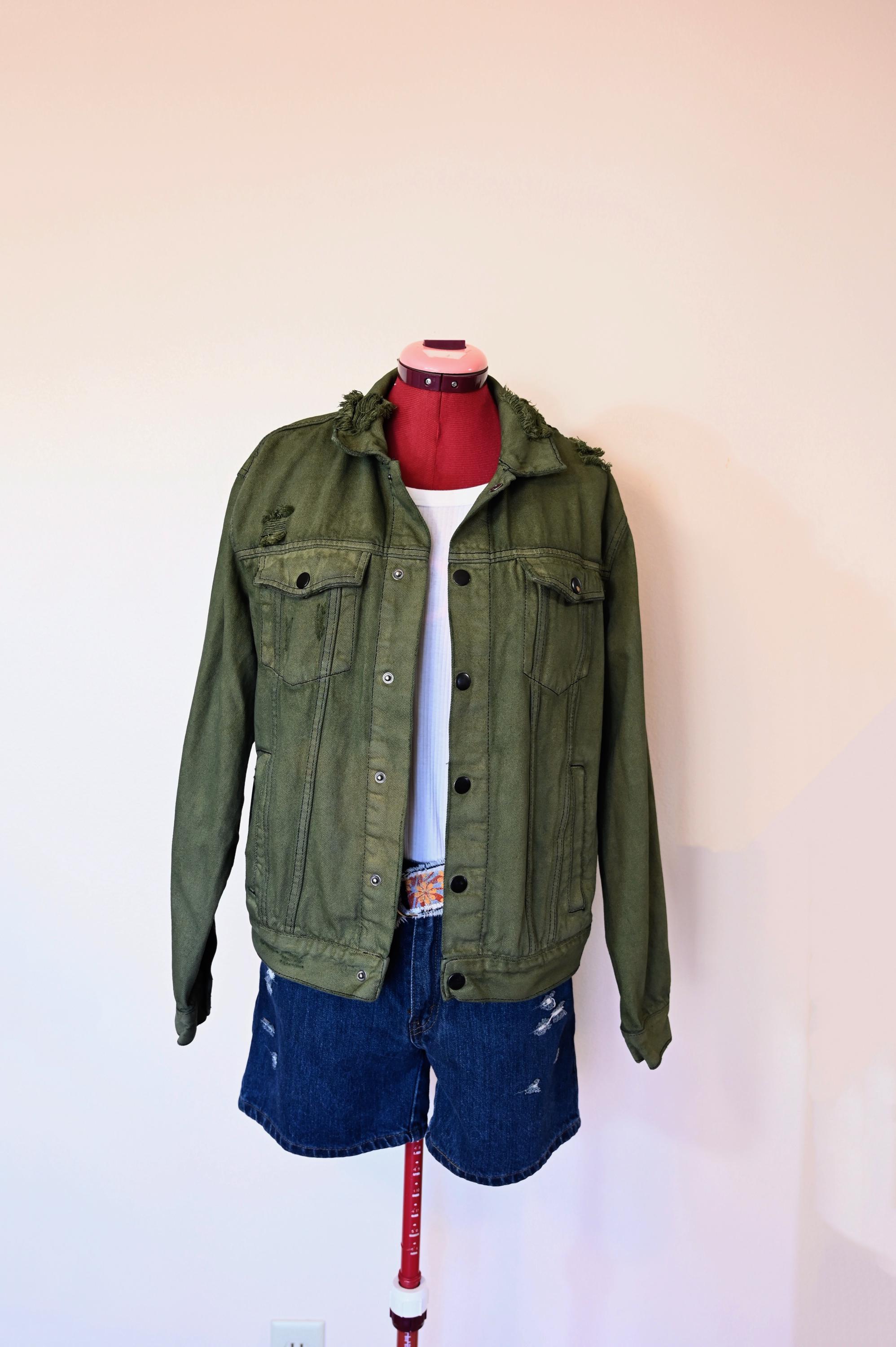 Green Dyed Adult Men's Small Upcycled Denim Trucker JACKET (42
