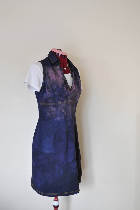 Purple Medium Denim DRESS - Violet Black Dyed Upcy