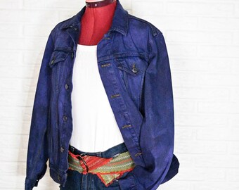 Purple Mottled Dyed Mens Upcycled Gap Small Denim Trucker JACKET (42" chest)