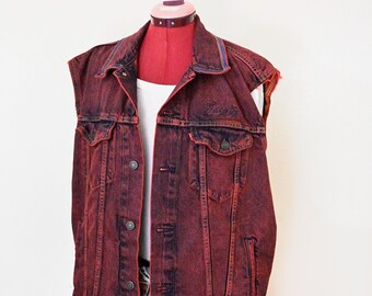 Red Dyed Adult Mens Medium NEW Levi's Denim Trucker VEST - (46" chest)