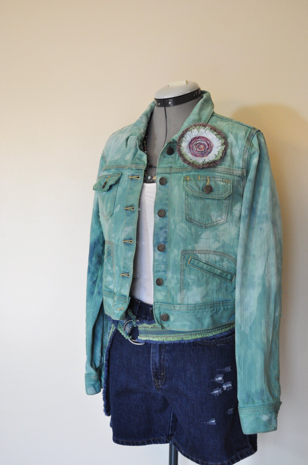 Mint Green Large Denim JACKET Teal Green Hand Dyed Upcycled Etsy