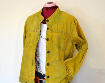 Gold Dyed Womens Medium Upcycled J Jill Out of the Blue Denim JACKET (44 chest)