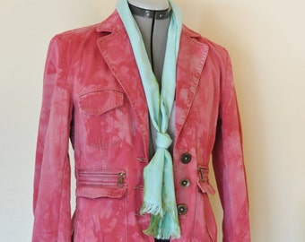 Fuchsia Pink Small Cotton JACKET - Magenta Hand Dyed Upcycled The Limited Denim Blazer Jacket - Adult Women Size Small (36 chest)