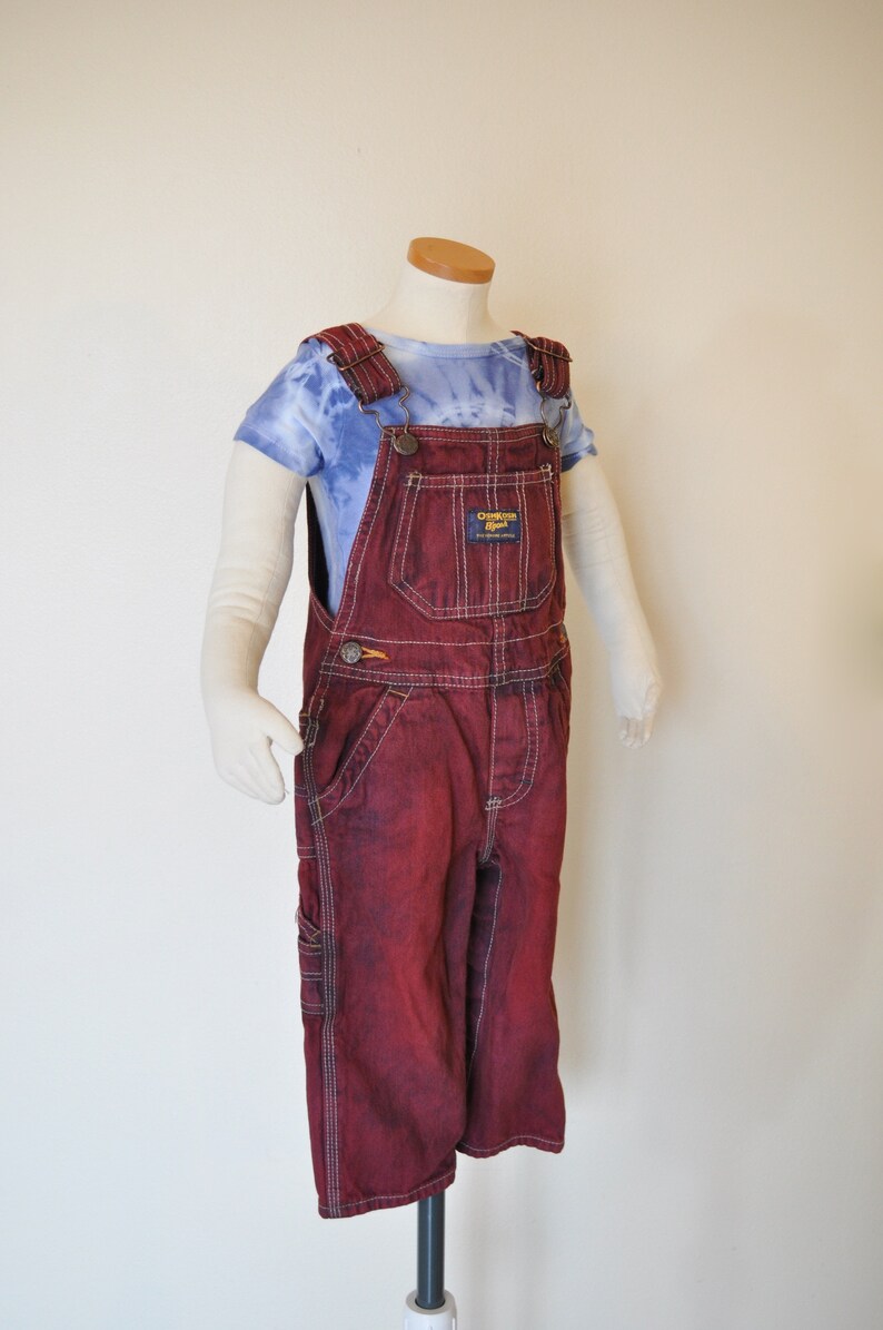 Girls Boys Size 18 Months 22 waist x 11 L Dyed Red Wine OshKosh Kids Denim Overalls Maroon Kids Size 18 months Bib OVERALL Pants