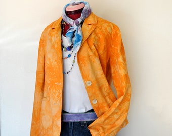 Orange Sz 12 Cotton Jacket - Yellow Orange Dyed Upcycled Havana Jacks Cafe Cotton Blazer Jacket - Adult Women's Size 12 Medium (44 chest)