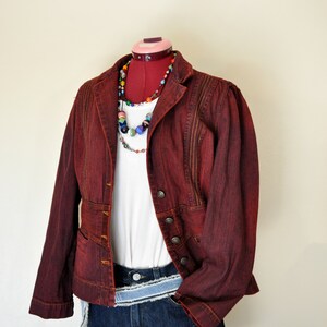 dark red jean jacket
