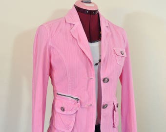 Pink XS Cotton JACKET - Pastel Pink Dyed Upcycled Aeropostle Cotton Blazer Jacket - Adult Womens Size Extra Small (34" chest)