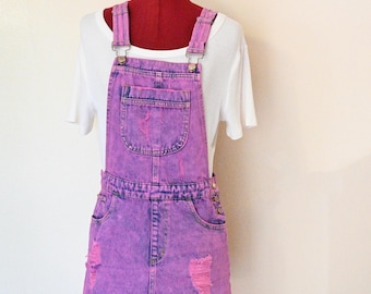 Pink Dyed Womens Juniors Small Upcycled Forever21 Denim Overall DRESS (30" Waist)