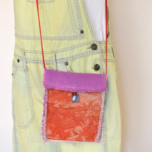 Gefärbte Denim Tasche HANDTASCHE - Hand Made Urban Upcycled Orange Rosa Gefärbte Denim Geldbörse Over the Shulter Mini Bag Tote 44